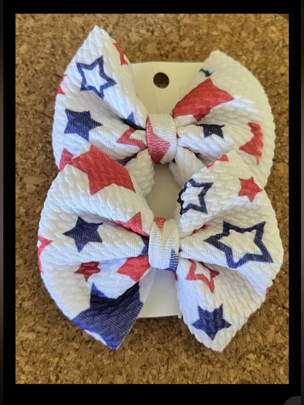 Handmade Fabric Hair Bow Red White Blue Stars 4th July Girls 3”x2.5” Clip 2pcs